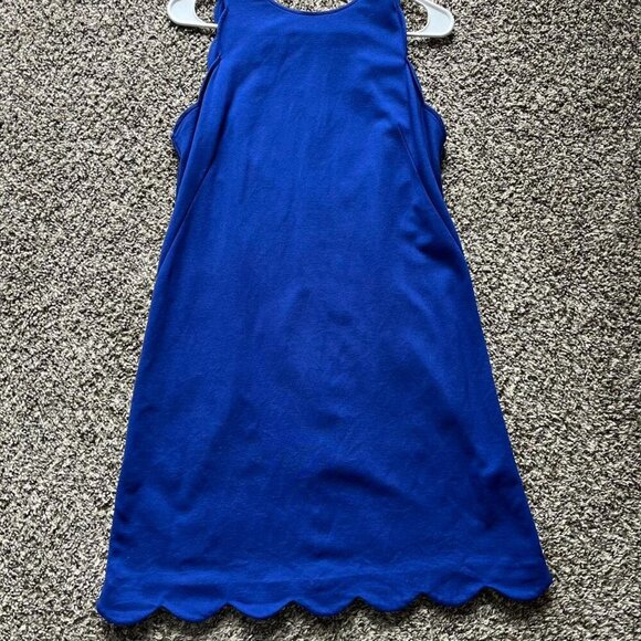 Blue Scalloped Edge Sleeveless Dress, Blue Bridesmaid Dress, Monochrome Dress - Picture 1 of 8